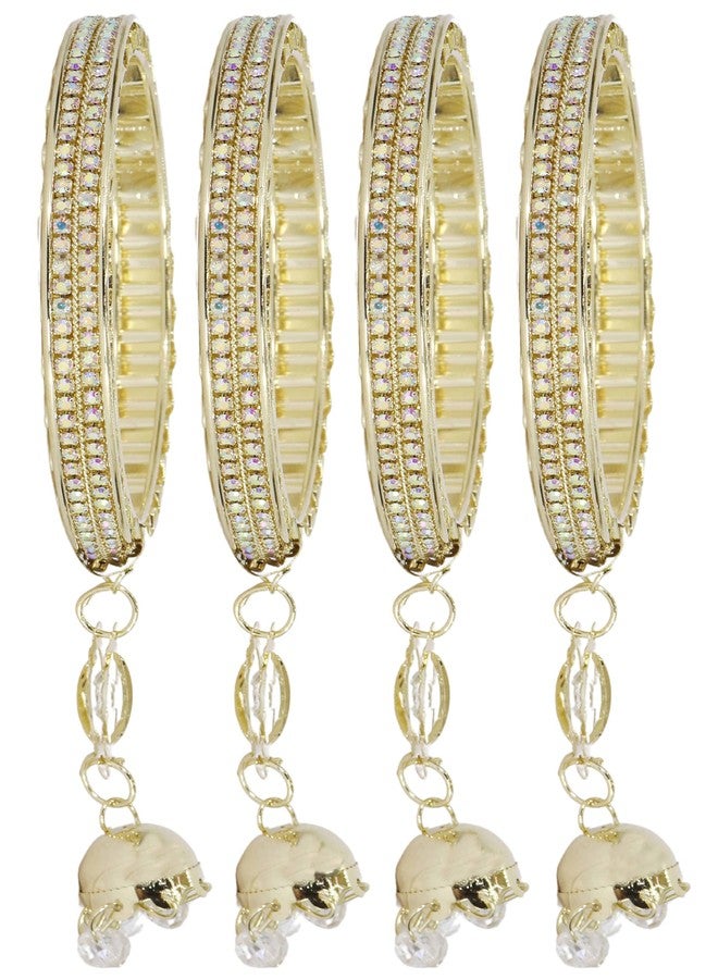 LAVAZZA Premium American Diamond CZ Stone Metal Latkan Bangles Set For Women & Girls | AD Bangles For Women | Bangles Bracelet | White Stone Bangles | AD Kada Bangles Jewellery-(RKM6-Gold-2.4) - Image 2