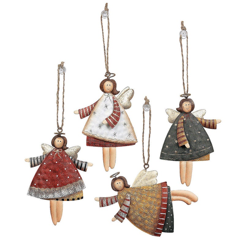 Fun Express Heavenly 4 Painted Metal Angel Ornaments  Set of 12 for Christmas Tree Decoration and Holiday Crafts  Gift Tags