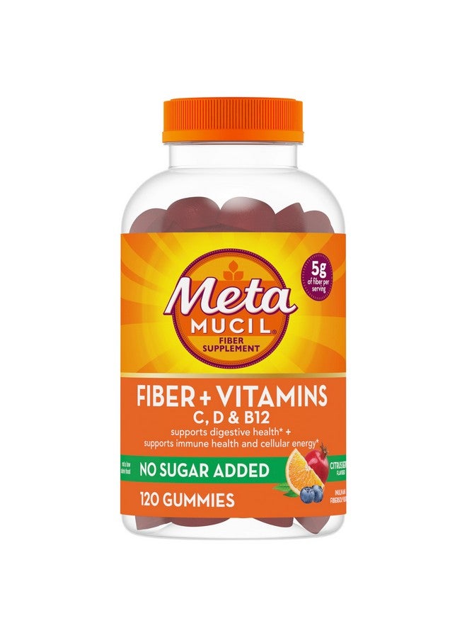 Metamucil Fiber Gummies for Adults with Vitamins C, D, B12 for Metabolism, No Sugar Added Citrus Berry Flavor, 5g Plant Based Prebiotic Fiber Supplement Blend, 120 Count - Image 1
