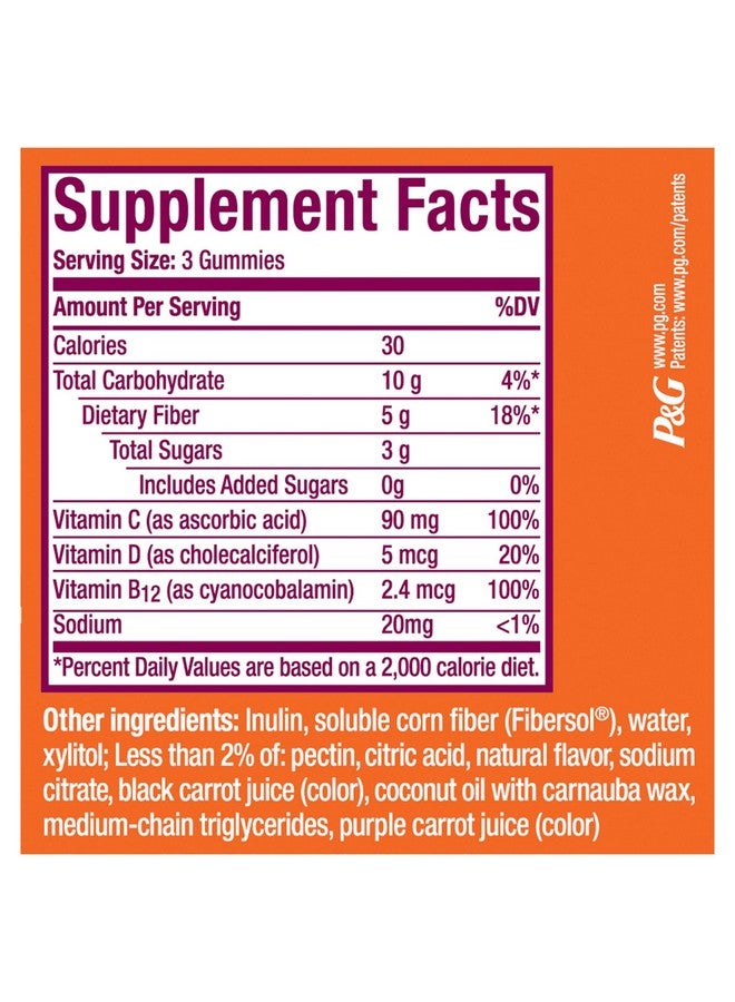 Metamucil Fiber Gummies for Adults with Vitamins C, D, B12 for Metabolism, No Sugar Added Citrus Berry Flavor, 5g Plant Based Prebiotic Fiber Supplement Blend, 120 Count - Image 4