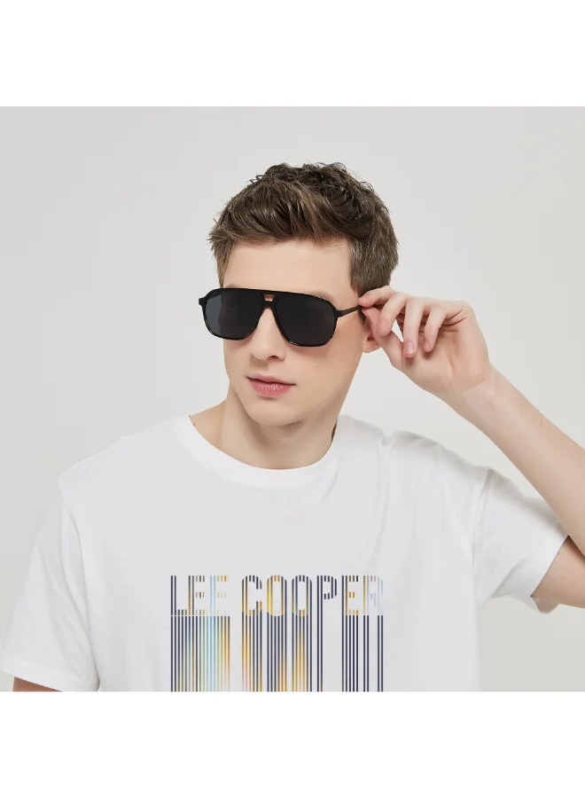 Lee Cooper Polarized Sunglasses Black To Stripe Frame Grey Mirror Lens 60mm  - LC1001C03