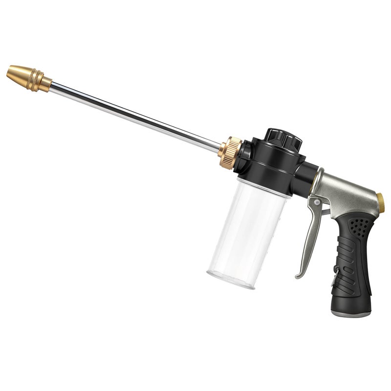 MOSIKEN High-Pressure Hose Nozzle Gun with 100cc Soap Dispenser, Metal Car Wash Sprayer for Car Cleaning, Solar Panel/Wall/Window Washing & Garden Watering (Foam Gun B) - Image 1