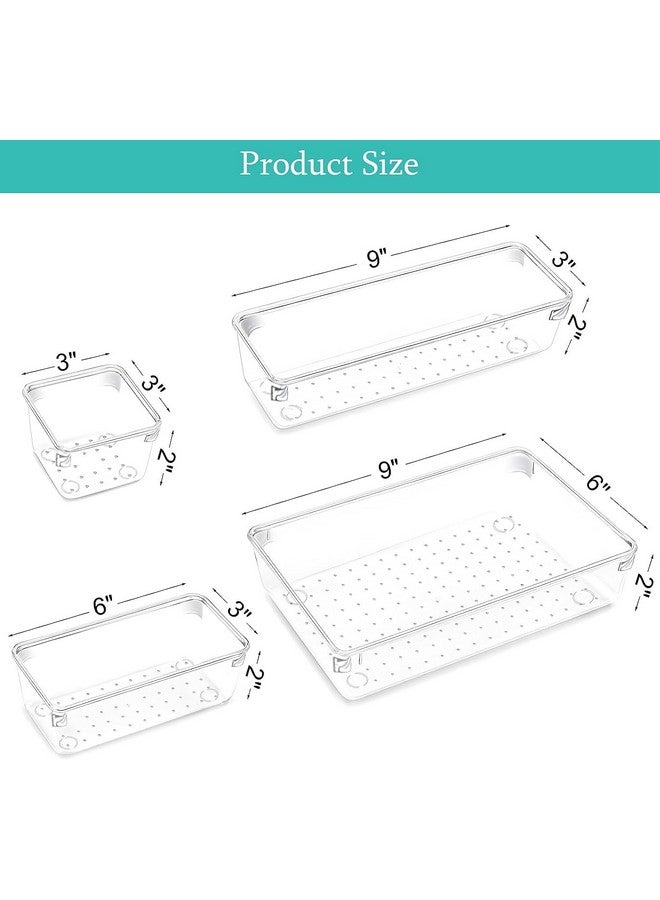 Golden Bird Golden bird Square Shape Desk Drawer Organizer Trays Various Size Bathroom Drawer Tray Dividers Plastic Vanity Organizers Storage Bins For Inside Makeup Dresser Kitchen Office (Clear) (4 Pcs) - Image 2