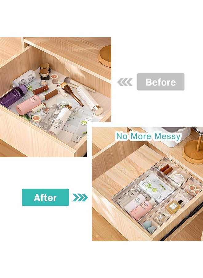 Golden Bird Golden bird Square Shape Desk Drawer Organizer Trays Various Size Bathroom Drawer Tray Dividers Plastic Vanity Organizers Storage Bins For Inside Makeup Dresser Kitchen Office (Clear) (4 Pcs) - Image 3