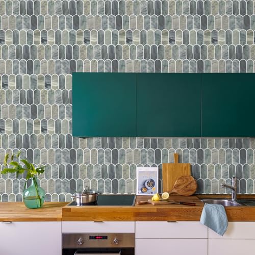 Vamos Tile Upgraded Thicker Design Peel and Stick Backsplash Tile, 10-Sheet Grayish Blue Marble with White Grout Self Adhesive Vinyl Wall Tiles, Stick on Backsplash for Kitchen, Bathroom,RV,Pantry - Image 5