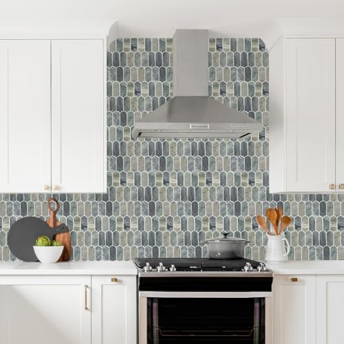 Vamos Tile Upgraded Thicker Design Peel and Stick Backsplash Tile, 10-Sheet Grayish Blue Marble with White Grout Self Adhesive Vinyl Wall Tiles, Stick on Backsplash for Kitchen, Bathroom,RV,Pantry - Image 4