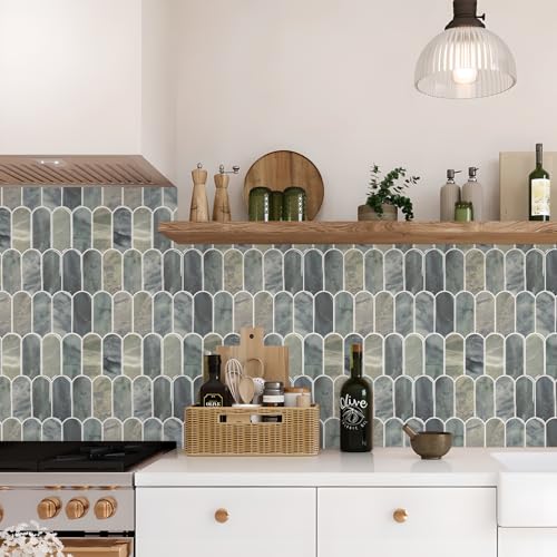 Vamos Tile Upgraded Thicker Design Peel and Stick Backsplash Tile, 10-Sheet Grayish Blue Marble with White Grout Self Adhesive Vinyl Wall Tiles, Stick on Backsplash for Kitchen, Bathroom,RV,Pantry - Image 2