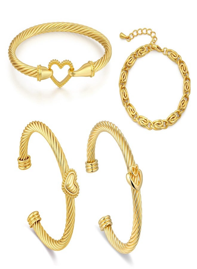 Narati Twisted Cable Bracelet for Women 4pcs Stainless Steel Bracelets Cuff Bangle Bracelets Gold Link Chain Bracelet Anniversary and Valentine Day Gifts (Style-1) - Image 1