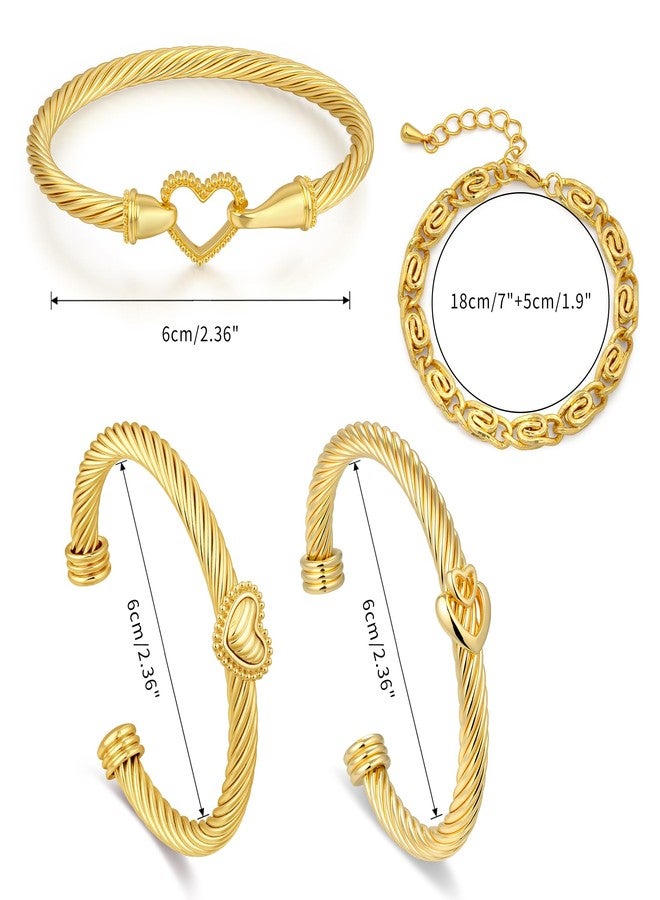 Narati Twisted Cable Bracelet for Women 4pcs Stainless Steel Bracelets Cuff Bangle Bracelets Gold Link Chain Bracelet Anniversary and Valentine Day Gifts (Style-1) - Image 2