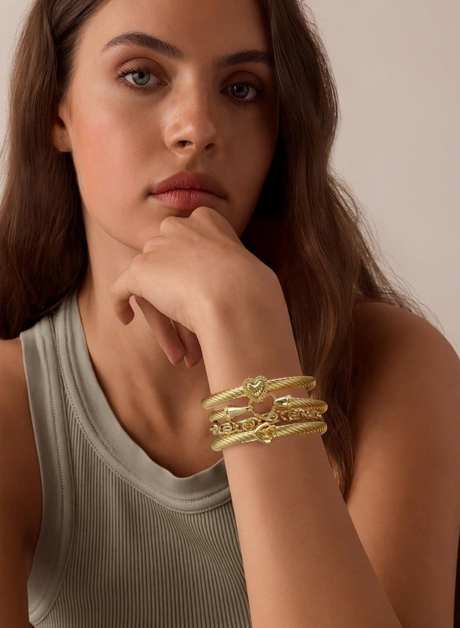Narati Twisted Cable Bracelet for Women 4pcs Stainless Steel Bracelets Cuff Bangle Bracelets Gold Link Chain Bracelet Anniversary and Valentine Day Gifts (Style-1) - Image 4