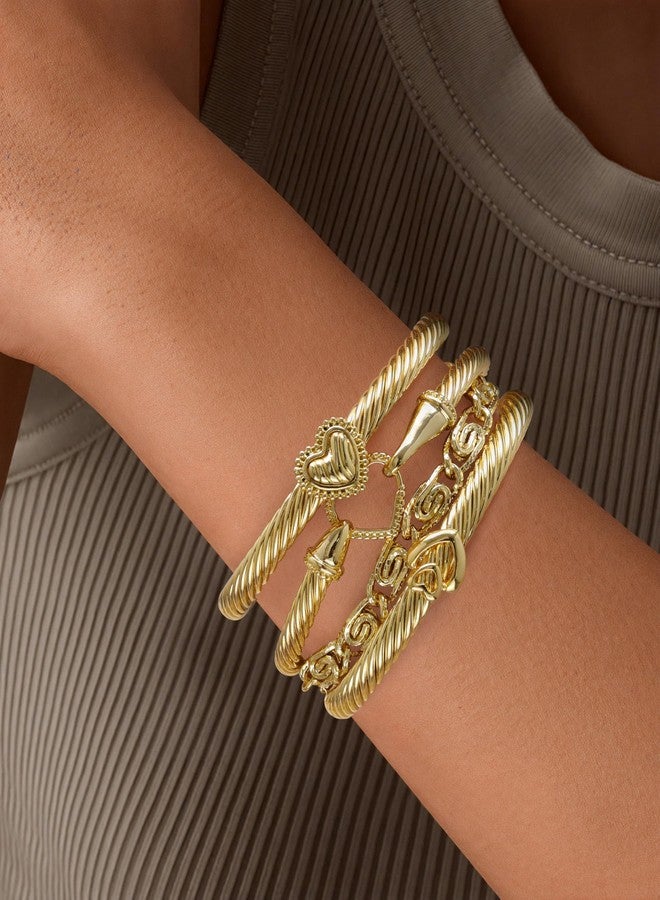 Narati Twisted Cable Bracelet for Women 4pcs Stainless Steel Bracelets Cuff Bangle Bracelets Gold Link Chain Bracelet Anniversary and Valentine Day Gifts (Style-1) - Image 5