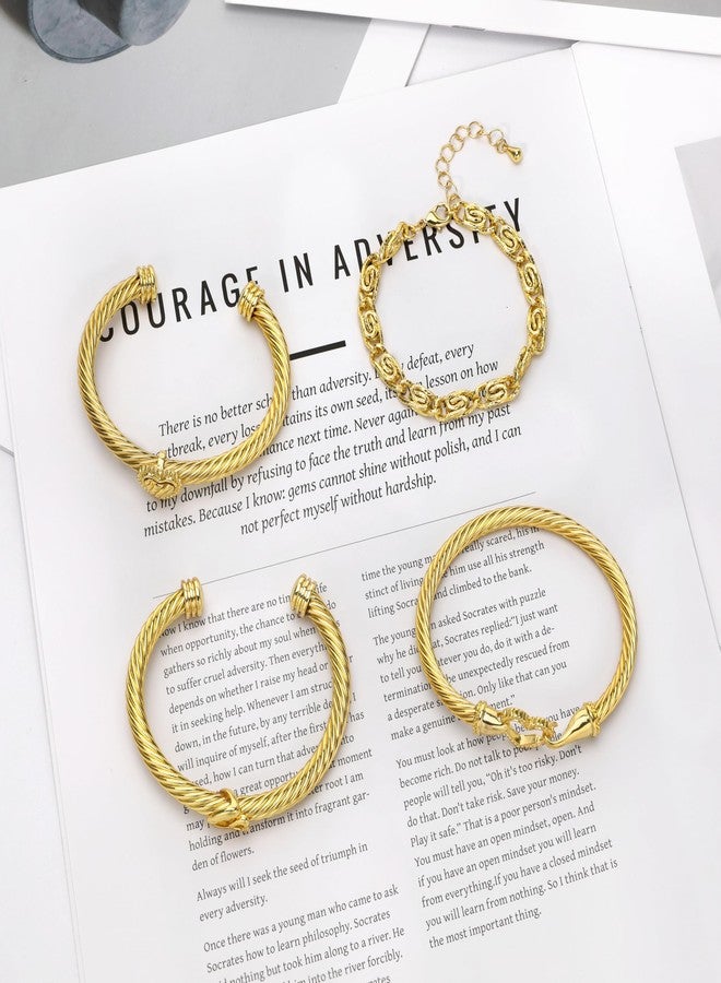 Narati Twisted Cable Bracelet for Women 4pcs Stainless Steel Bracelets Cuff Bangle Bracelets Gold Link Chain Bracelet Anniversary and Valentine Day Gifts (Style-1) - Image 3