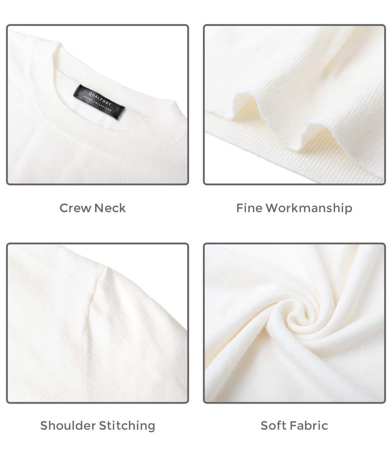 QUALFORT Women's White Sweaters for Women, Crewneck Pullover Knitted Tops Ivory Medium - Image 3