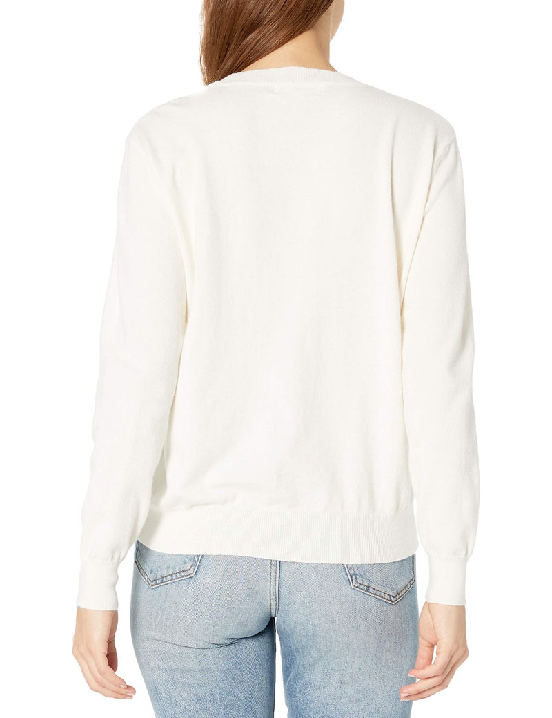 QUALFORT Women's White Sweaters for Women, Crewneck Pullover Knitted Tops Ivory Medium - Image 2