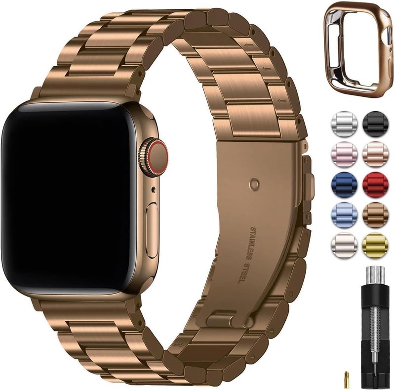 Fullmosa Metal Band with Case Compatible with Apple Watch Strap 49mm 46mm 45mm 44mm 42mm 41mm 40mm 38mm, Steel Apple Watch Band for iWatch Ultra3/2/1 SE3/SE2/SE Series 11/10/9/8/7/6/5/4/3/2/1 - Image 1