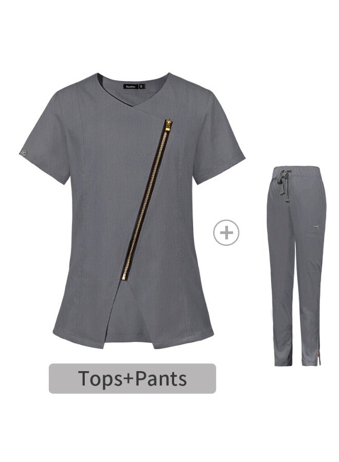 NIBEMINENT Women Medical Nurse Workwear Scrub Uniform Operating Room Tops and Pants Fashion Groomers Pet Veterinary Zipper Healthcare Sets - Image 1