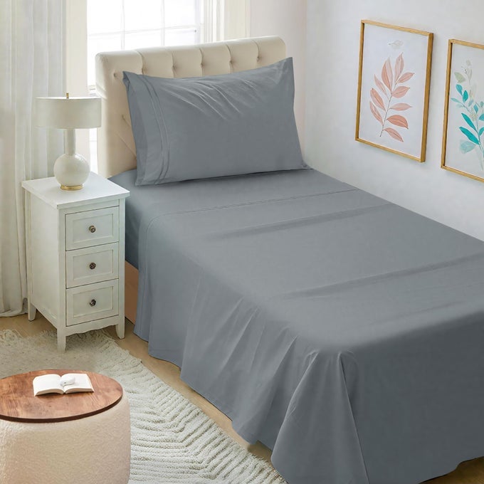 TWIN XL SHEET SET HOTEL LUXURY MICROFIBER SHEET PILLOWCASE SETS FITS COLLEGE DORM ROOM MATTRESS SOFT BREATHABLE WRINKLE FADE RESISTANT 3 PIECE GRAY