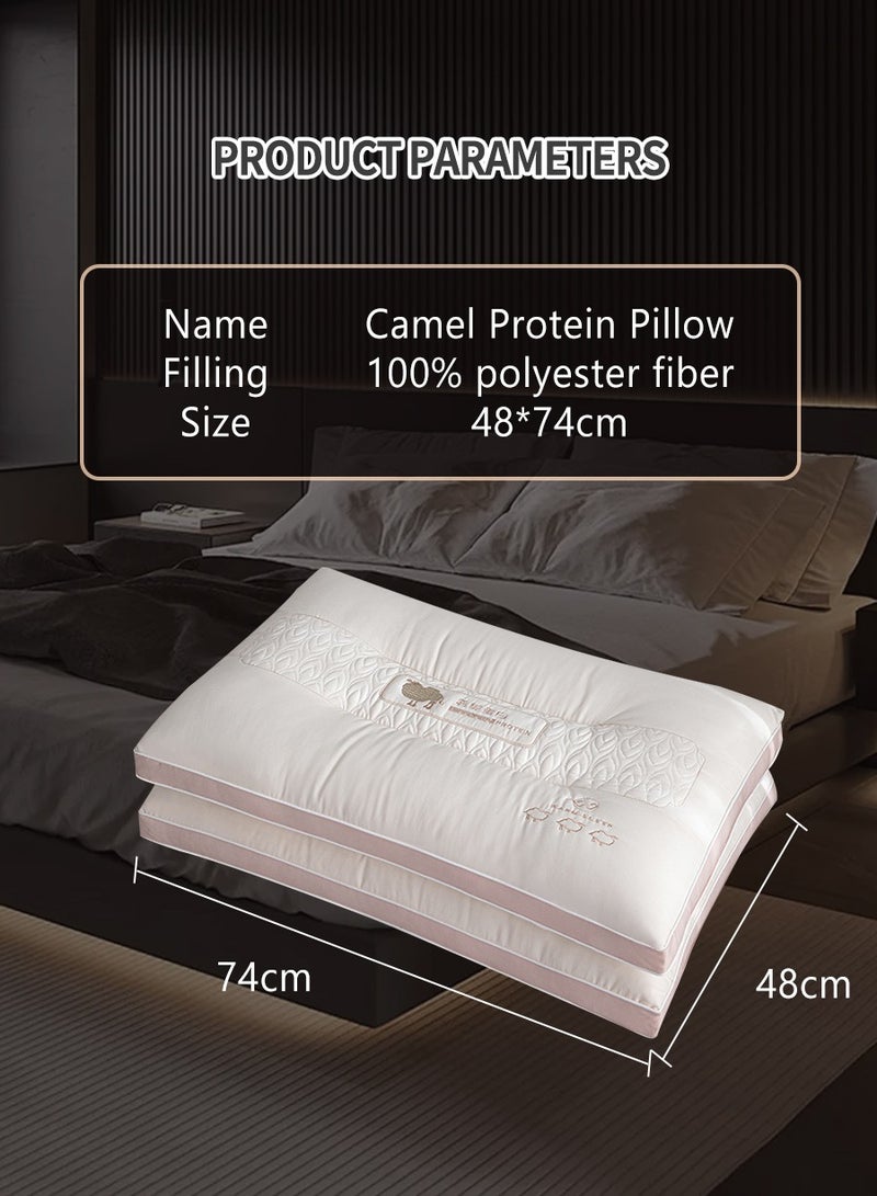 BEIRUI 1pcs Embroidered Camel Protein Pillow, Home Neck Care Medium and High Fiber Pillow Covers, Neck Care and Sleep Aid, Filled with Ultra Soft Microfiber Hotel Quality Side and Back Sleeper Pillow - Support Sleep Pillow 48*74cm - Image 3