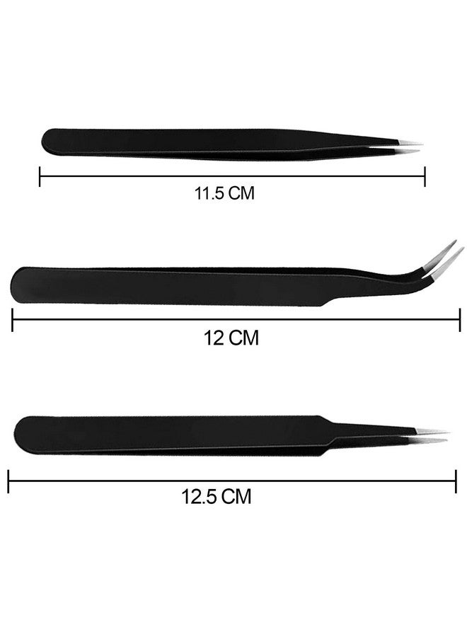 HUNCHA Tweezers for Ingrown Hair Removal, Surgical Grade Medical Tweezers with Sharp Needle Nose Point Tips Ideal Pointed Tweezers for Splinters & Tick Removal, Black, Pack of 6 - Image 3