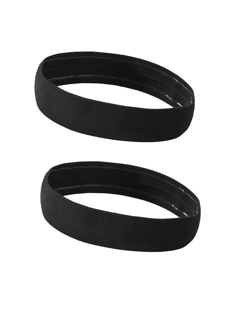 Generic - 2 Pcs Unisex Sports Headbands Non-Slip Elastic Sweatband (Black+Black) - Image 1