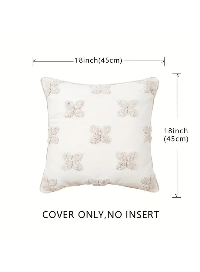 Preppy Style Geometric Patterned Tufted Throw Pillowcase Zipper Closure 100 Percent Polyester Woven Cushion Cover Spot Clean Decorative Pillowcase 18 X 18 Inches For Living Room Home Decor White - Image 3