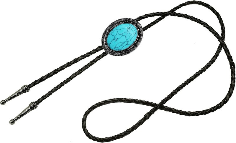 Moranse Bolo Tie With Emerald Blue and Black or More Colors Stone Celtic Style Genuine and Cowhide Rope - Image 2