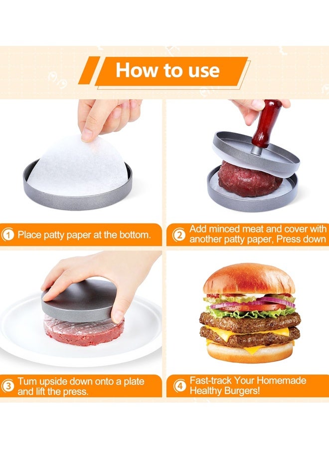 Burger Press Patty Maker with 100 PCS Patty Papers, with Removable Handle, Patty Mold for BBQ, Grill, Kitchen Camping - Image 3