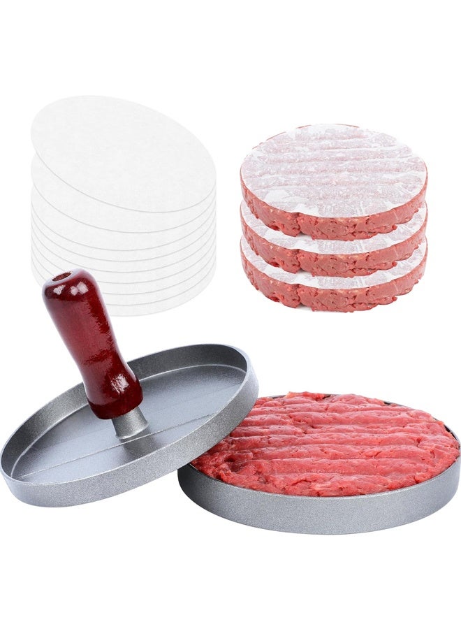 Burger Press Patty Maker with 100 PCS Patty Papers, with Removable Handle, Patty Mold for BBQ, Grill, Kitchen Camping - Image 1