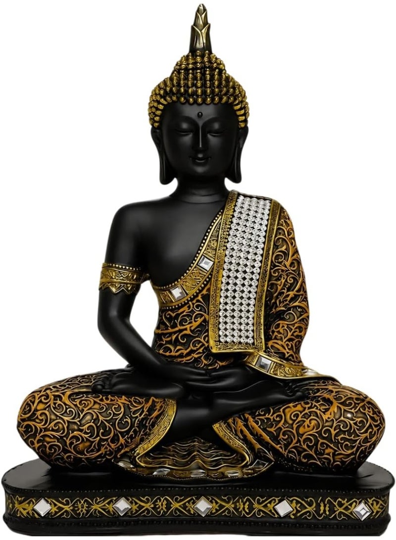 CAPRONIX Artworks Sitting Buddha Idol Statue Showpiece, Orange & Black Resin Buddha Figurine for Home Decor, Living Room, Office, Meditation Room & Spiritual Gift - Image 1