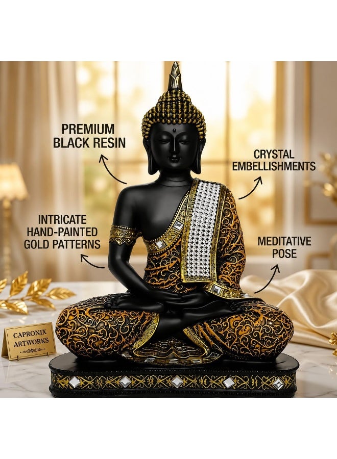 CAPRONIX Artworks Sitting Buddha Idol Statue Showpiece, Orange & Black Resin Buddha Figurine for Home Decor, Living Room, Office, Meditation Room & Spiritual Gift - Image 5