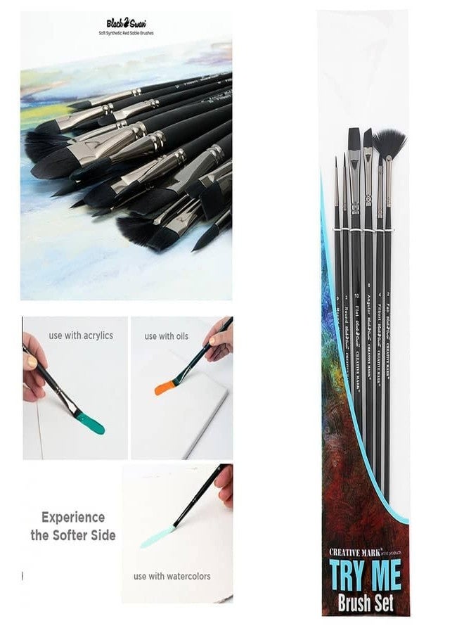 Creative Mark Black Swan Synthetic Red Sable Paint Brushes Try Me Set of 6 - Professional Quality Long Handle Paint Brushes in Assorted Shapes and Sizes for Oil, Heavy Body Media and Acrylic - Artists of All Levels - Image 4