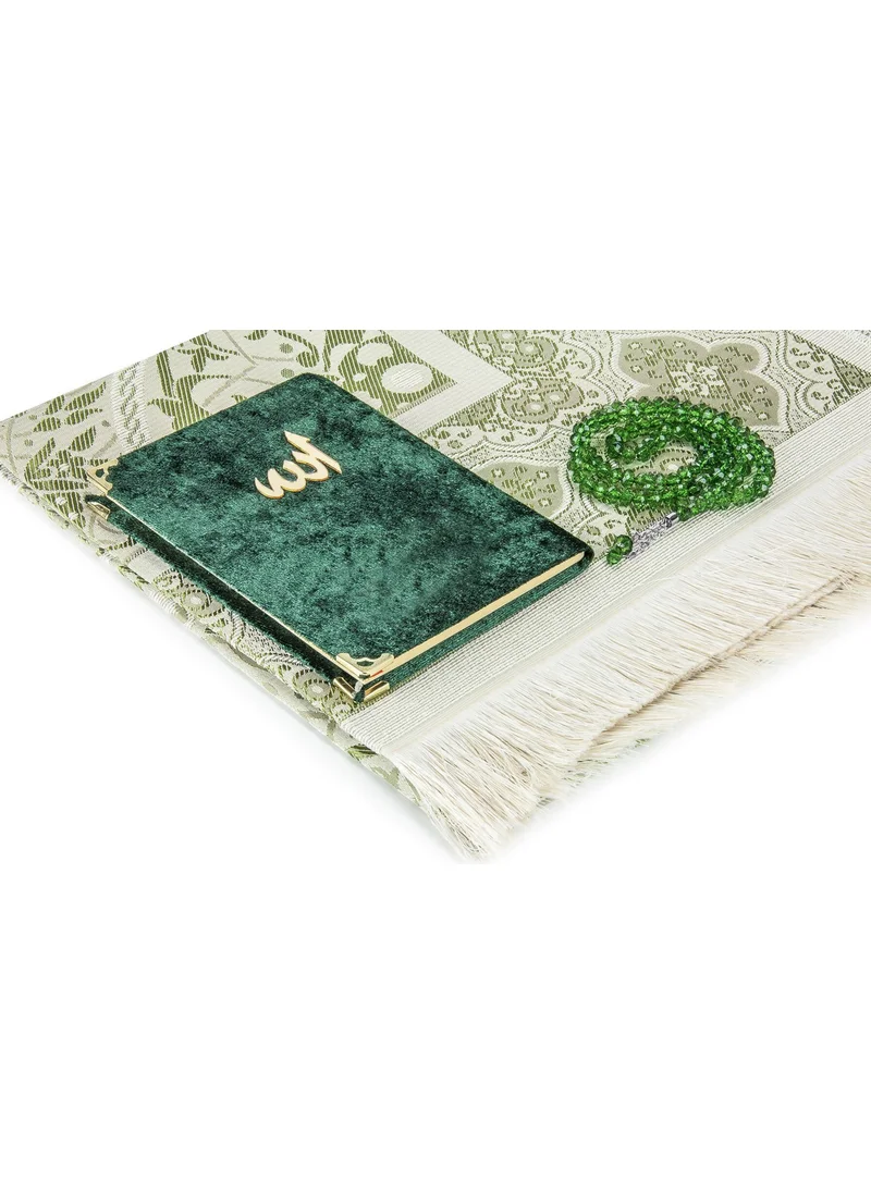 İhvan Online Ihvan Online Velvet Book of Yasin Bag Size Prayer Rug with Tasbih Boxed Green