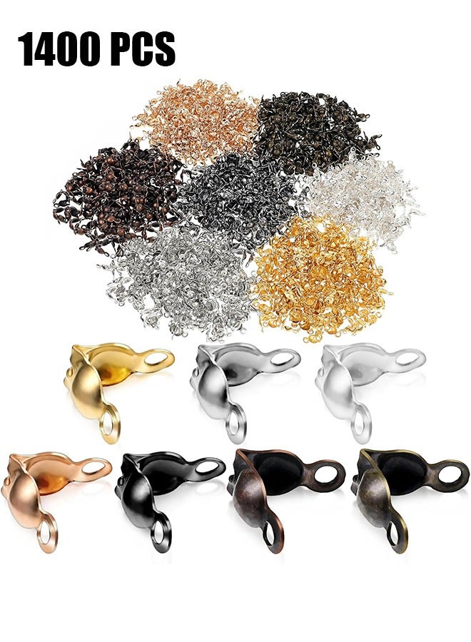 HY 1400 Pcs Bead Tips Knot Covers, Clamshell Bead Tips for Jewelry Making Open Bead Tips Endcaps Fold-over Bead Covers for DIY Bracelet Necklaces Earrings Keychains, Multicolor - Image 1