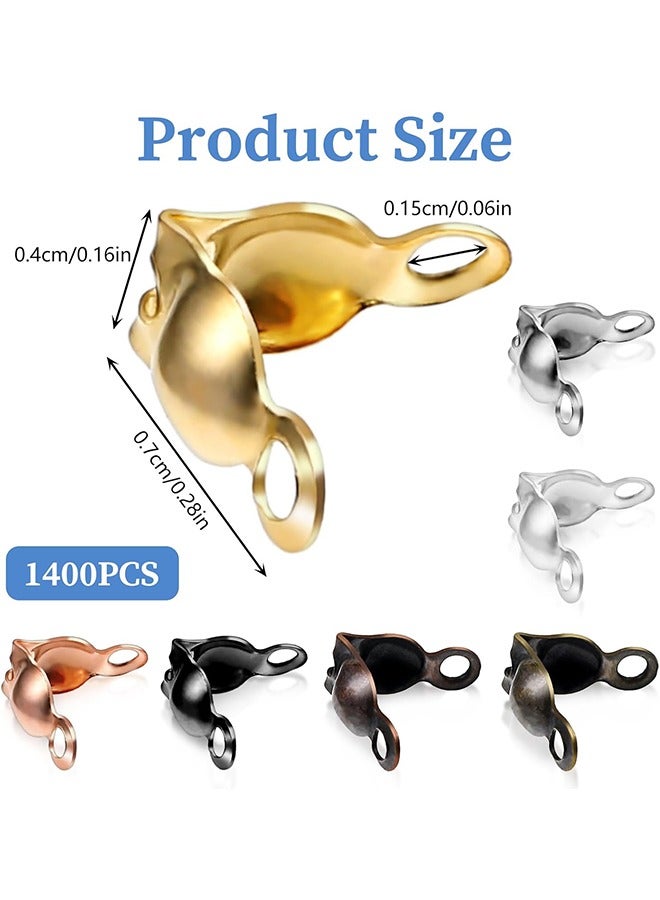 HY 1400 Pcs Bead Tips Knot Covers, Clamshell Bead Tips for Jewelry Making Open Bead Tips Endcaps Fold-over Bead Covers for DIY Bracelet Necklaces Earrings Keychains, Multicolor - Image 2