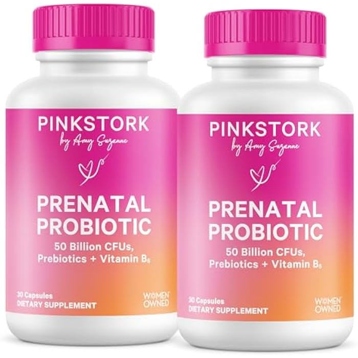Pink Stork Prenatal Probiotics for Women - Vitamin B6, Prebiotics, Morning Sickness, Gut Microbiome, Pregnancy Probiotic, Immune Support, Pregnancy Must Haves - 60 Capsules - Image 1