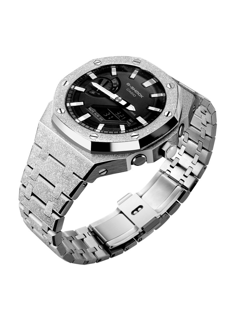 Generic Frosted Gold GA2100 Case Casio G-Shock Oak AP Mod Starry Band BezelFrost gold and silver shell silver steel belt Frost gold and silver shell silver steel belt 