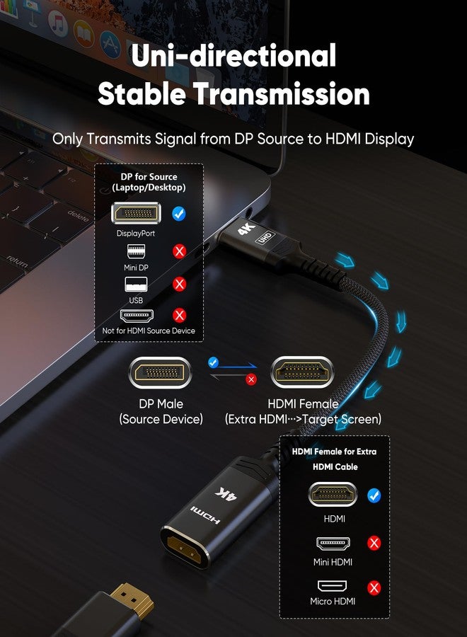 Highwings 4K DisplayPort to HDMI Adapter, Uni-Directional Display Port to HDMI Converter Cable Male to Female, Hdmi Abapter Compatible with Laptop Desktop HDTV Monitor Projector, Black, Passive - Image 3