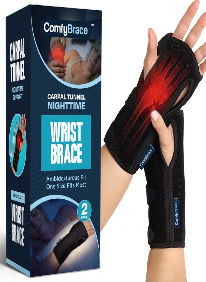 ComfyBrace 2 PACK Nighttime Pain Relief Wrist Brace for Carpal Tunnel, Tendonitis, Arthritis | Fits & Soothes Aches in Both Hands | Palm Cushion Beads for Hot Spots | Breathable Fabric - Image 1