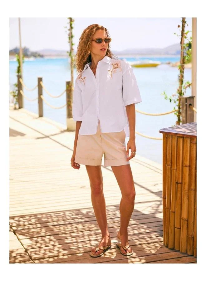 Jimmy Key Beige Normal Waist Wide-Leg Knitted Shorts.
