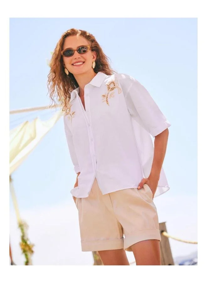 Jimmy Key Beige Normal Waist Wide-Leg Knitted Shorts.