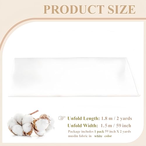PEASUG 100% Cotton Muslin Fabric,59 inch x 2 Yards Bleached Muslin Fabric by The Yard, Medium Weight Draping Fabrics Suitable for Sewing Embroidery, Garments, Crafts Material-White - Image 2