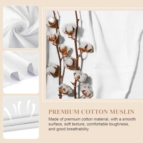 PEASUG 100% Cotton Muslin Fabric,59 inch x 2 Yards Bleached Muslin Fabric by The Yard, Medium Weight Draping Fabrics Suitable for Sewing Embroidery, Garments, Crafts Material-White - Image 3