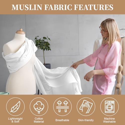 PEASUG 100% Cotton Muslin Fabric,59 inch x 2 Yards Bleached Muslin Fabric by The Yard, Medium Weight Draping Fabrics Suitable for Sewing Embroidery, Garments, Crafts Material-White - Image 4