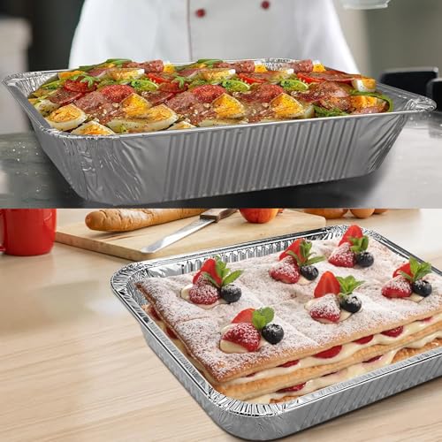 Waytiffer Aluminum Deep Foil Pans Full Size, Large Disposable Roasting & Baking Pan, 21"x13" (10 Pack) Extra Heavy Duty Chafing Trays for Hotels, Restaurants, Heating, Buffets & Bakeware - Image 5