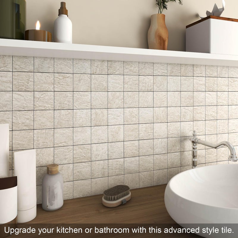 BeNice Kitchen Peel and Stick Tile Backsplash Bathroom Self Adhesive Stone Mosaic Thick Wall Stickers 12"x12"(Beige,10 Sheets) - Image 3