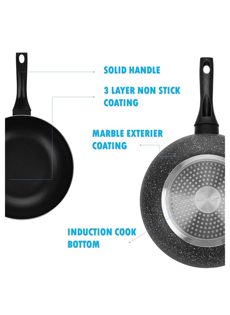 Auroware Auroware 18 Piece Non Stick Cookware Set Induction Bottom PFOA Free Frying pan Wok Pan Sauce Pan Casserole with Lid Table mat Kitchen Utensils Knife  - Image 3