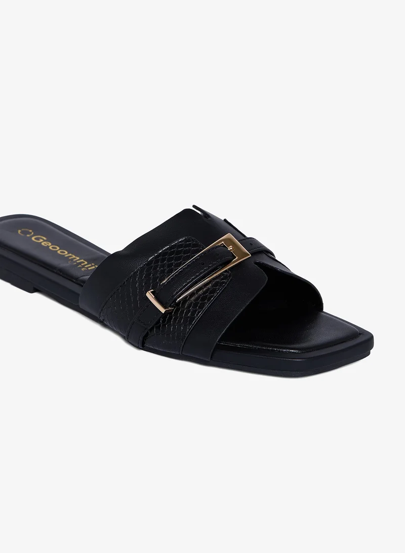 Geoomnii BLACK Geoomnii Flat Sandals for Women – Comfortable Slip-On Casual Summer Sandals for Daily Wear, Walking & Travel for Women | Best Price UAE