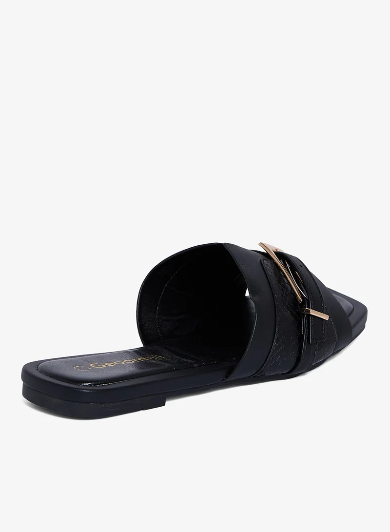 Geoomnii BLACK Geoomnii Flat Sandals for Women – Comfortable Slip-On Casual Summer Sandals for Daily Wear, Walking & Travel for Women | Best Price UAE