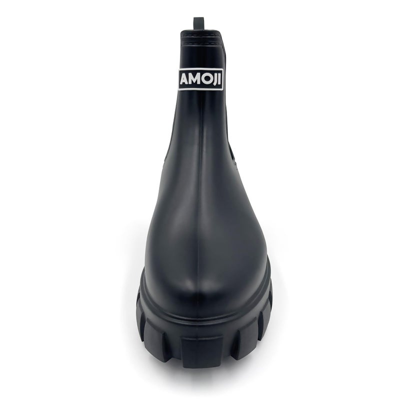 Amoji Unisex Chelsea Rain Boots Waterproof Platform Short Boots Short Rainy Footwear 917 Black 10 Women/8 Men - Image 3