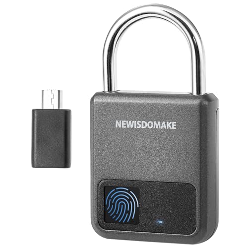Newisdomake Fingerprint Padlock, Smart Padlock with USB Charging Support, Fingerprint Lock, Biometric Lock Suitable for Luggage, Bookcase, Suitcase, Backpack, Bike, School Locker, Gym Locker Lock(Gray) - Image 1
